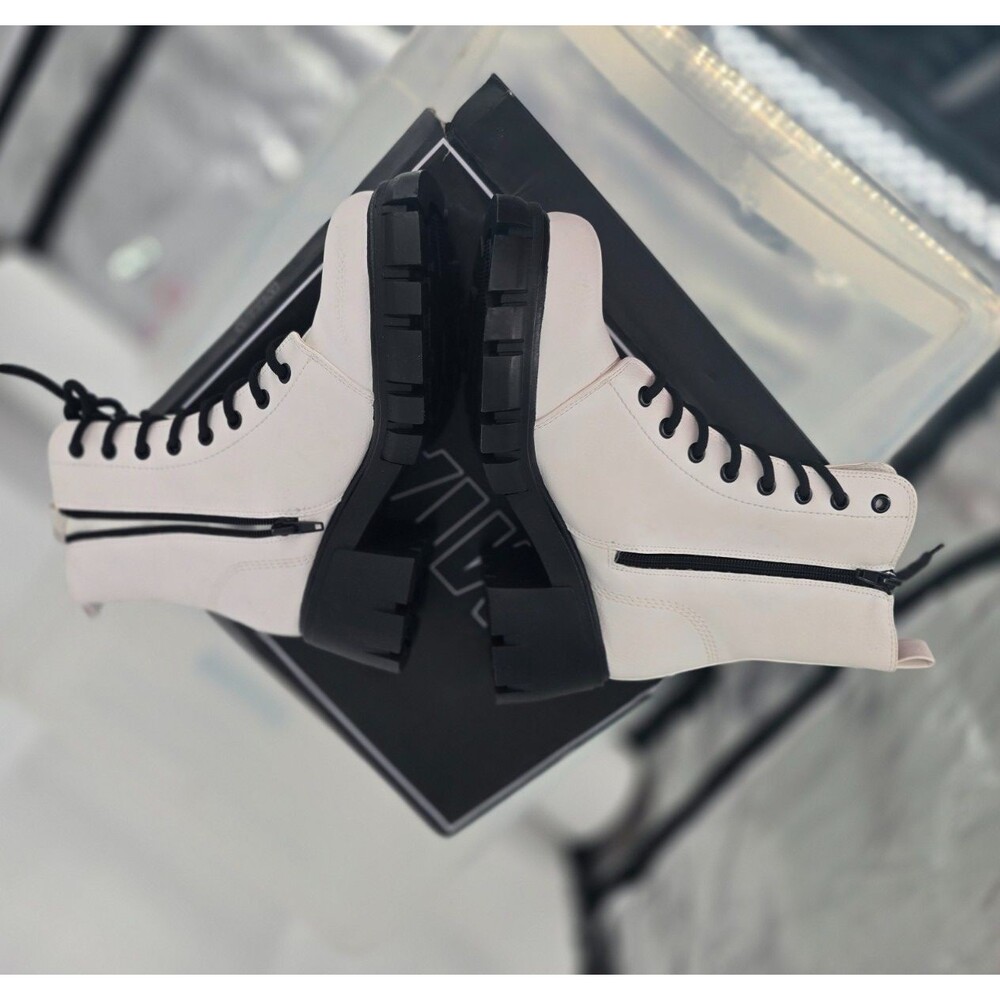 Mia Boots Womens 6.5 M Marlee Combat Platform Chunky Black Lace Zip White NIB - Picture 5 of 6